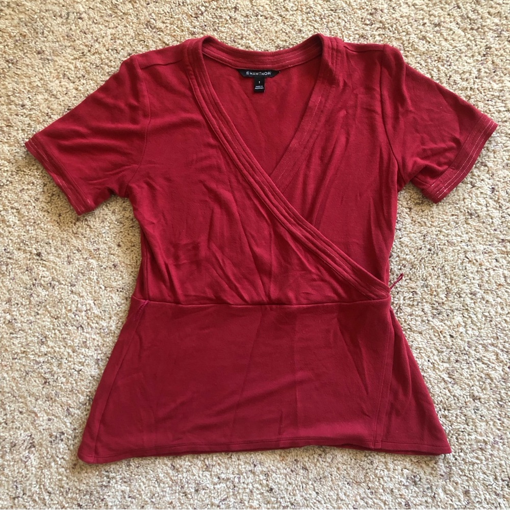 Women's 41 Hawthorn Burgundy Red Short Sleeve V-Neck Top Size Small